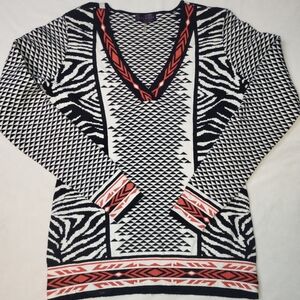 Hale Bob V Neck Sweater Women's Size Large Geometric Aztec‎ Zebra Bold